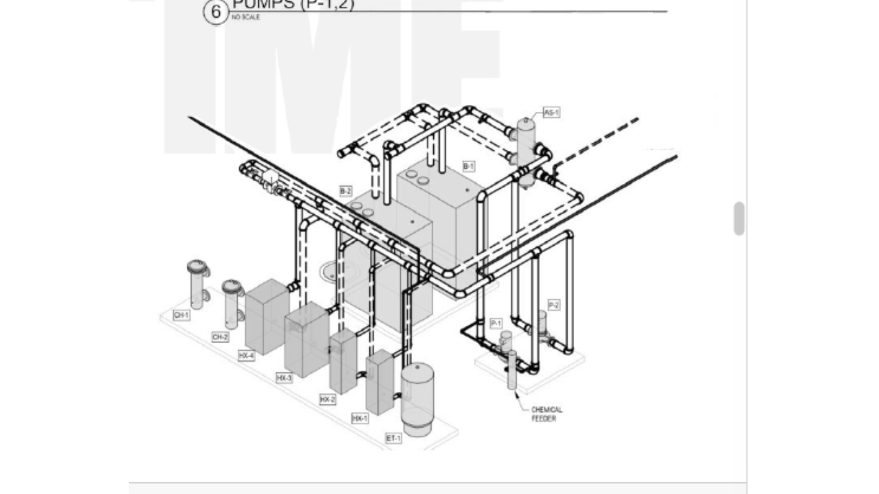Boiler plant piping schematic for pumps P-1 and P-2